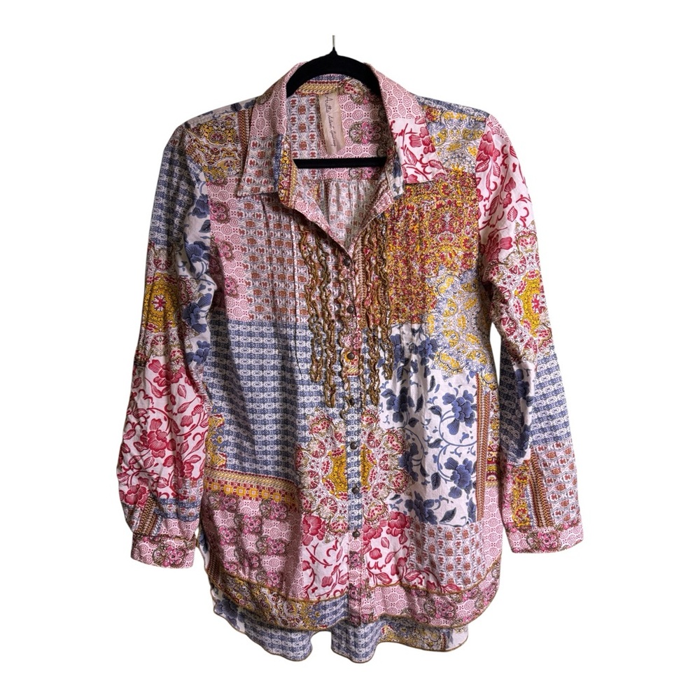 Aratta Silent Journey Patchwork Boho Button Front… - image 2
